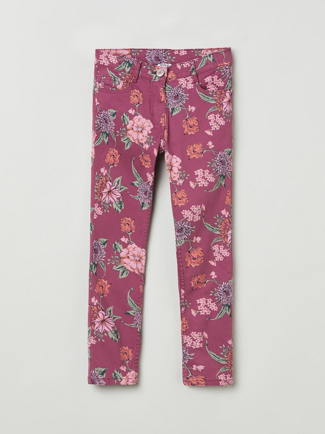 

max Girls Burgundy Floral Printed Trousers