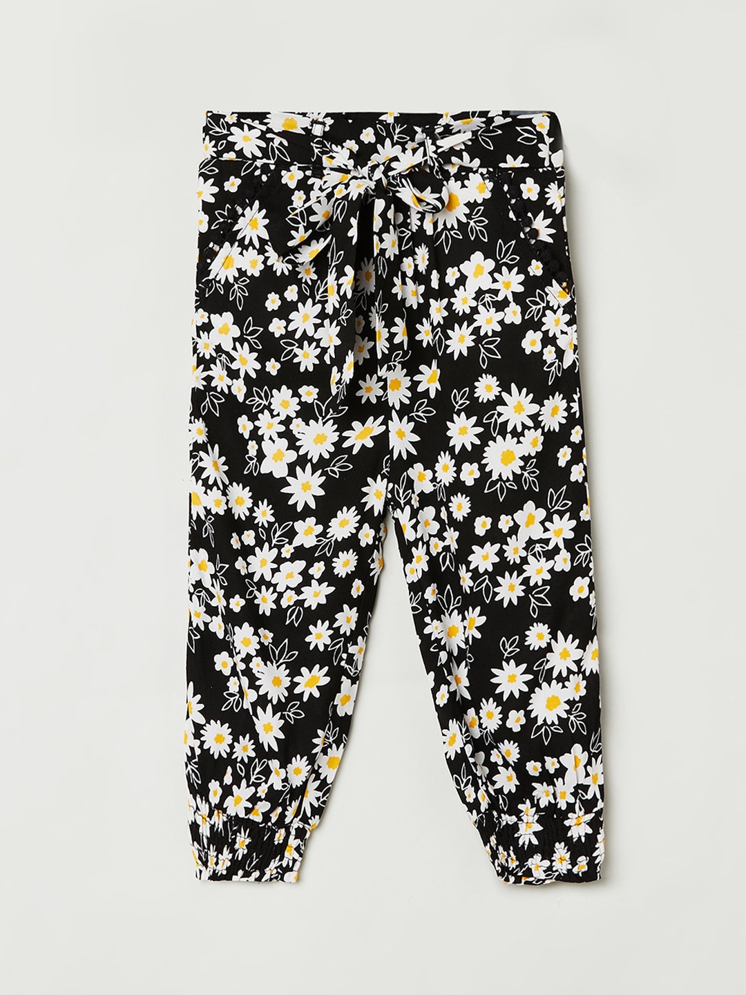 

max Girls Black Floral Printed Joggers Trousers
