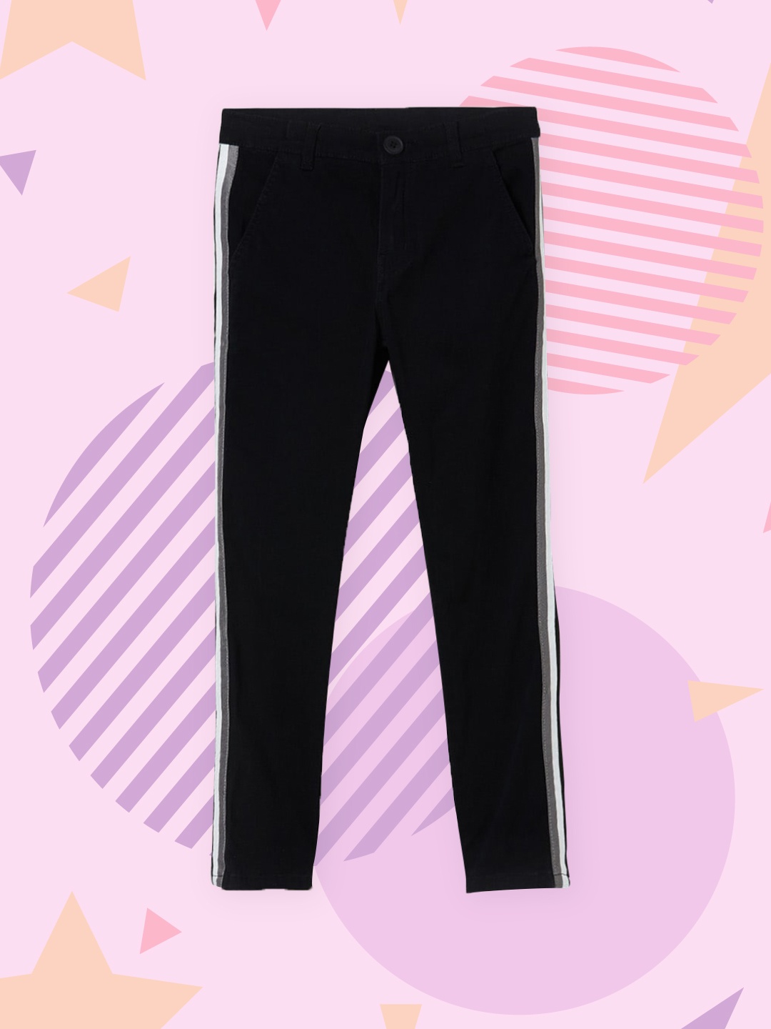 

max Boys Black High-Rise Side Taped Trousers