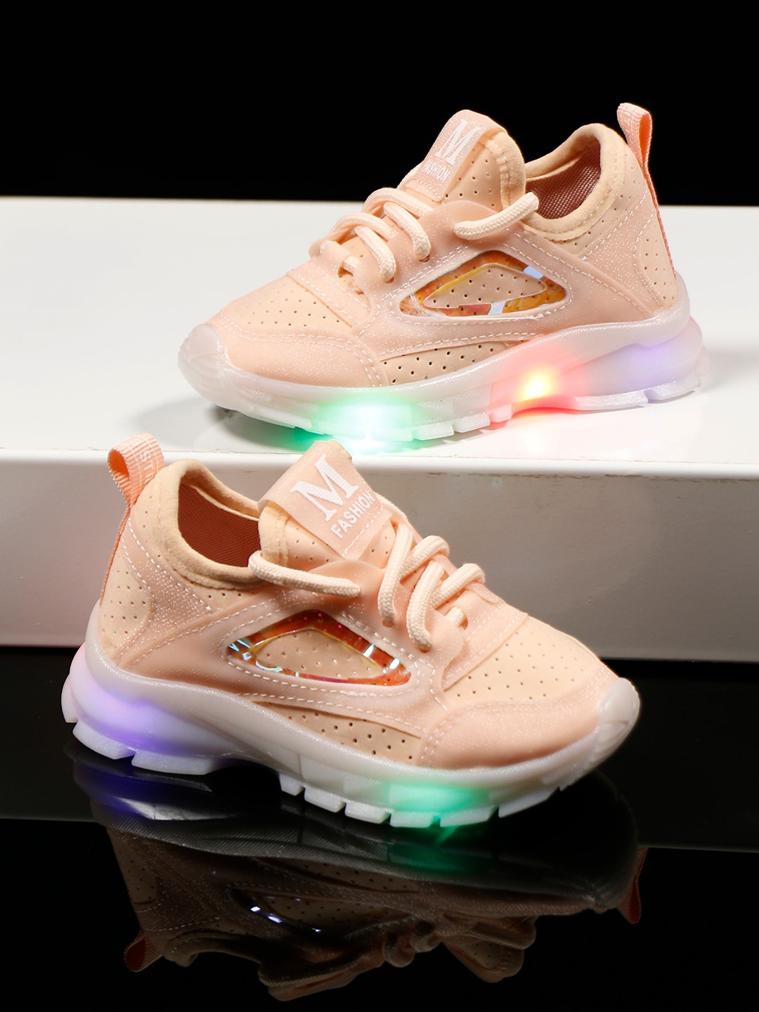 

PASSION PETALS Girls Pink Woven Design PU Lightweight Sneakers With LED