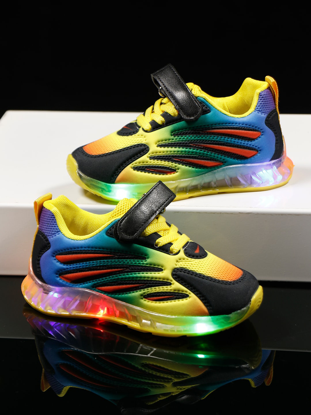 

PASSION PETALS Kids Yellow Woven Design Led Lightweight Slip-On Sneakers