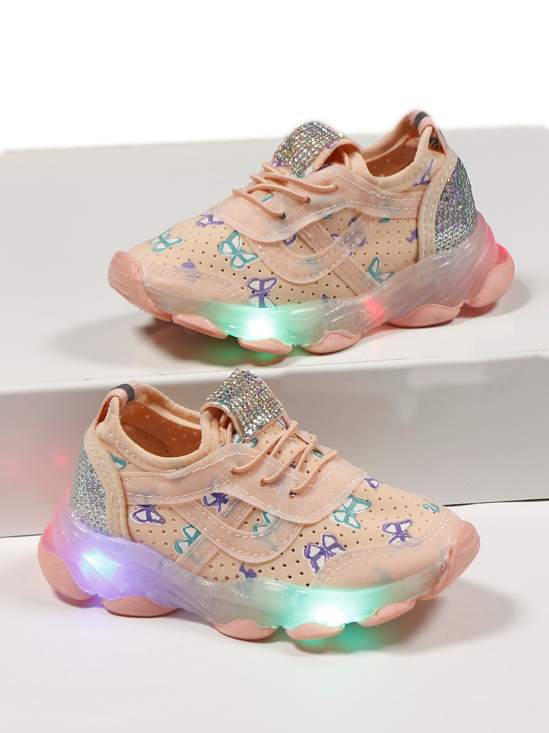 

PASSION PETALS Girls Pink Printed Lightweight PU Led Sneakers