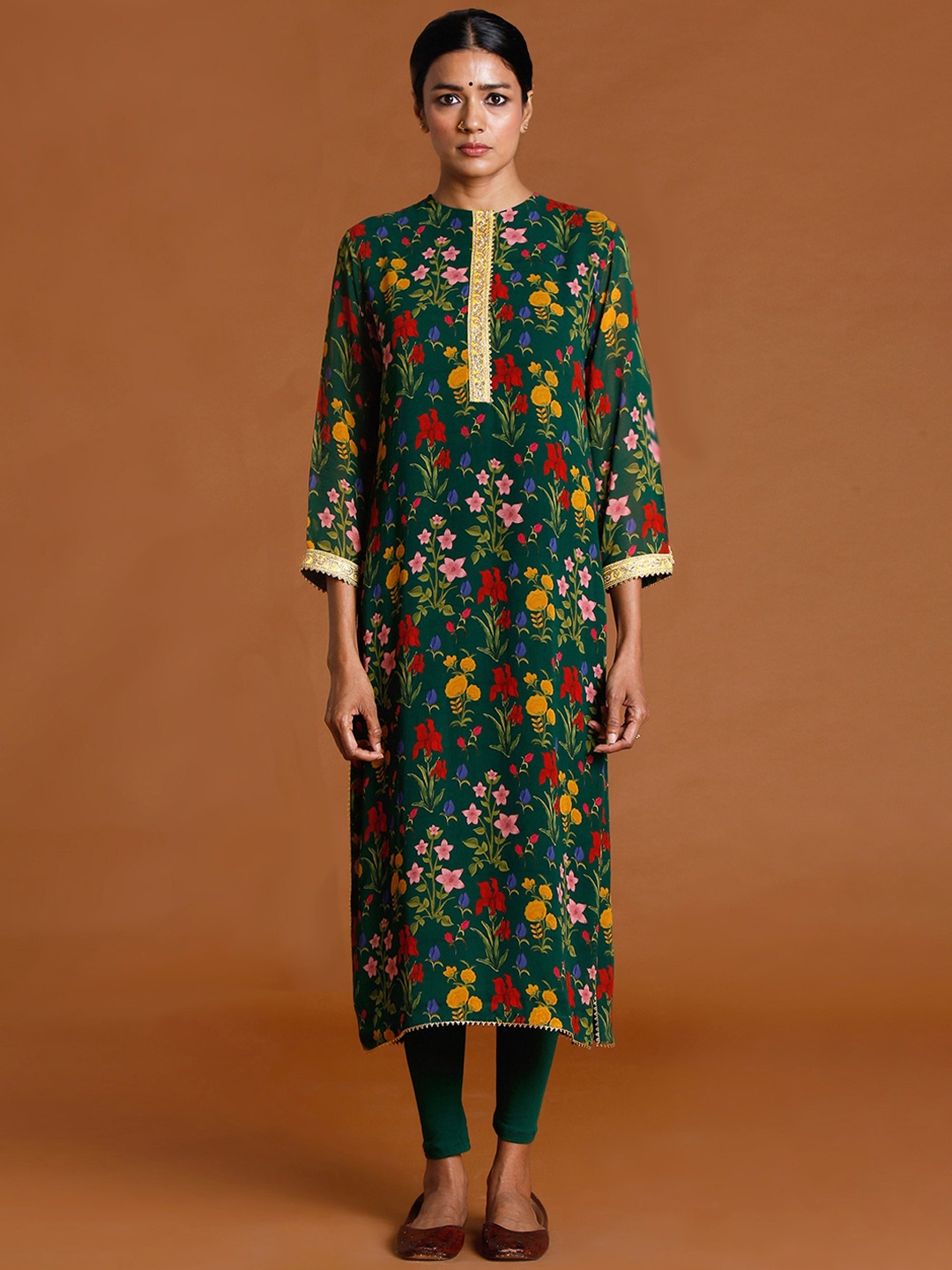 

Masaba Women Green Floral Printed Georgette Kurta