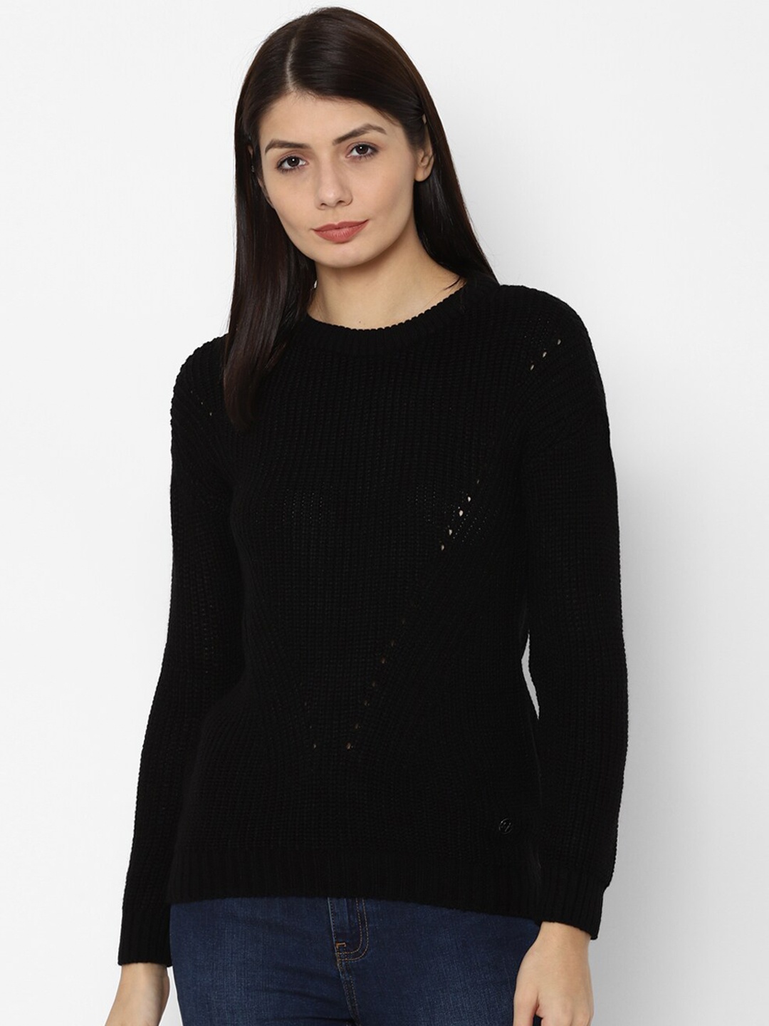 

Allen Solly Woman Acrylic Black Open Knit Pullover