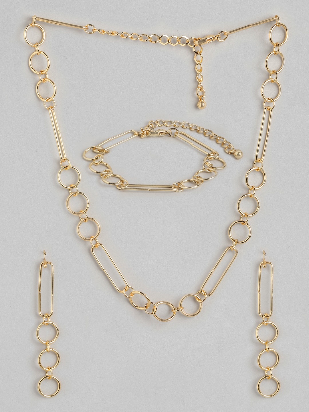 

DressBerry Set of 3 Gold-Toned Linked Chain Necklace Bracelet & Earrings