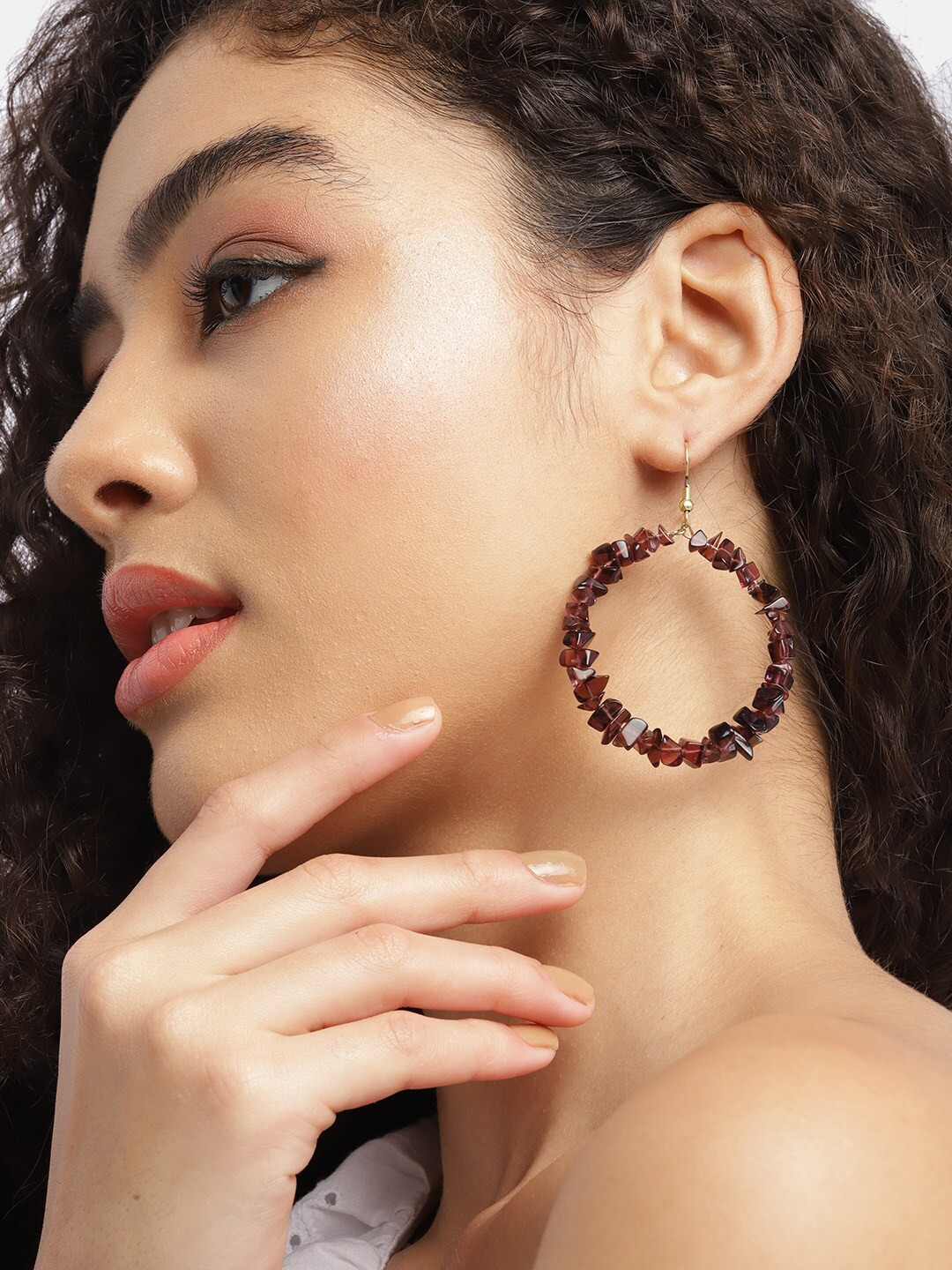 

DressBerry Coffee Brown Beaded Circular Drop Earrings