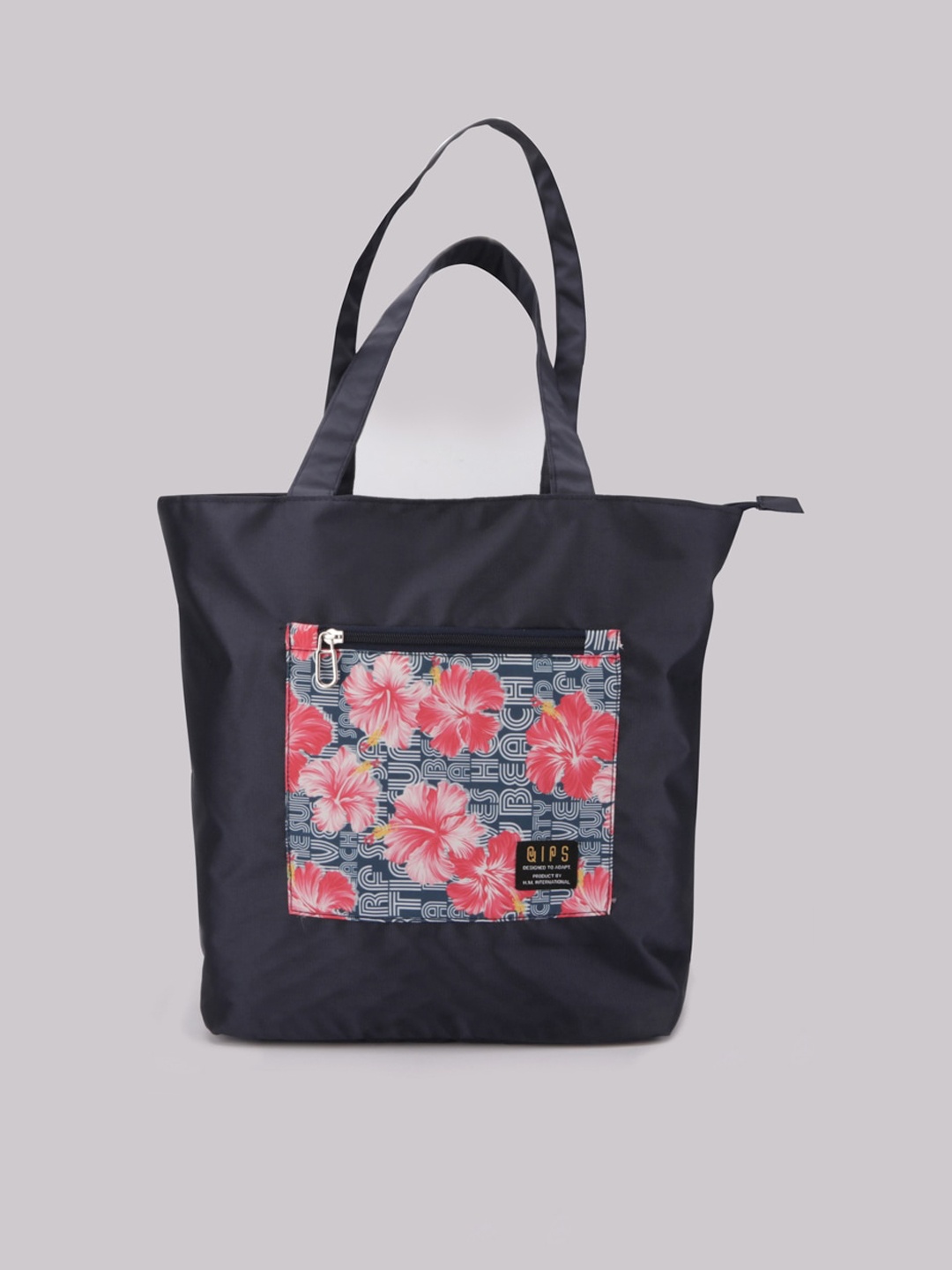 

QIPS Navy Blue Printed Oversized Shopper Tote Bag with Tasselled