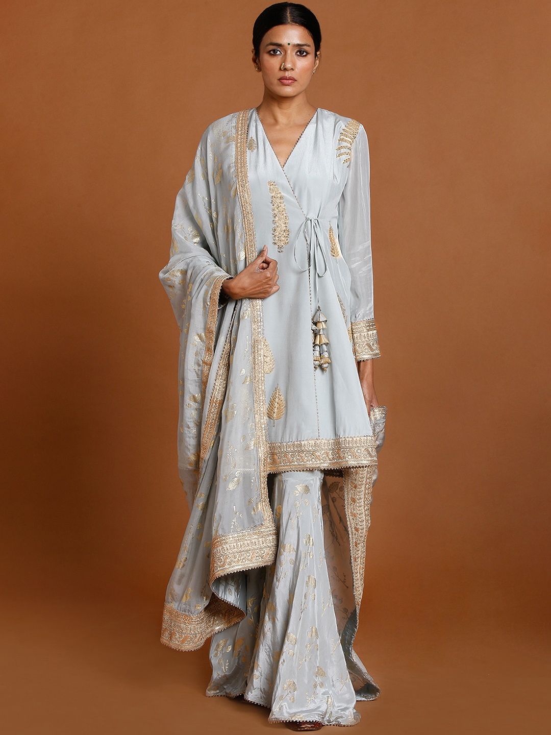 

Masaba Women Grey Floral Kurta with Churidar & With Dupatta