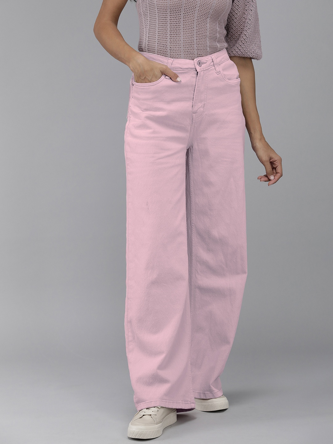 

Roadster Women Pink Wide Leg Stretchable Jeans