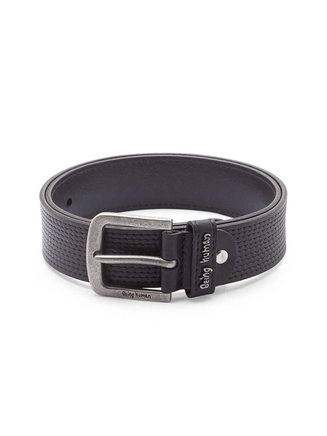 

Being Human Men Black Textured Leather Belt
