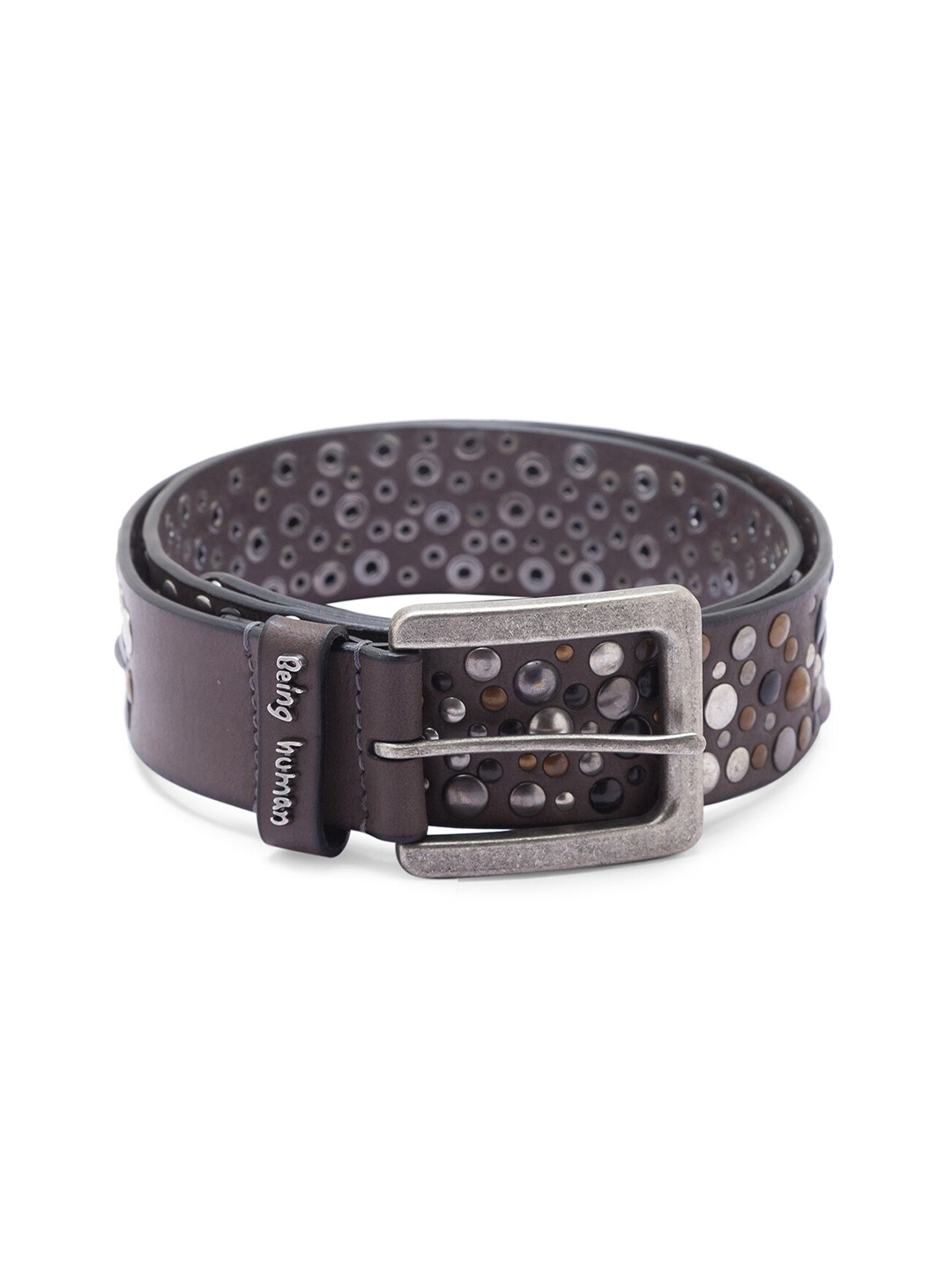 

Being Human Men Grey Embellished Leather Belt