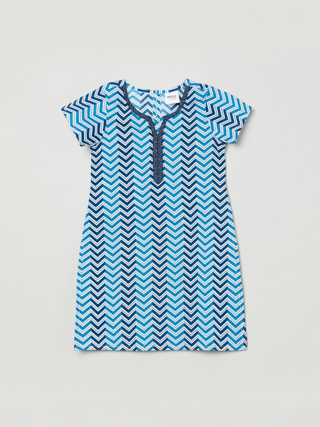 

max Girls Blue & White Chevron Printed Kurta