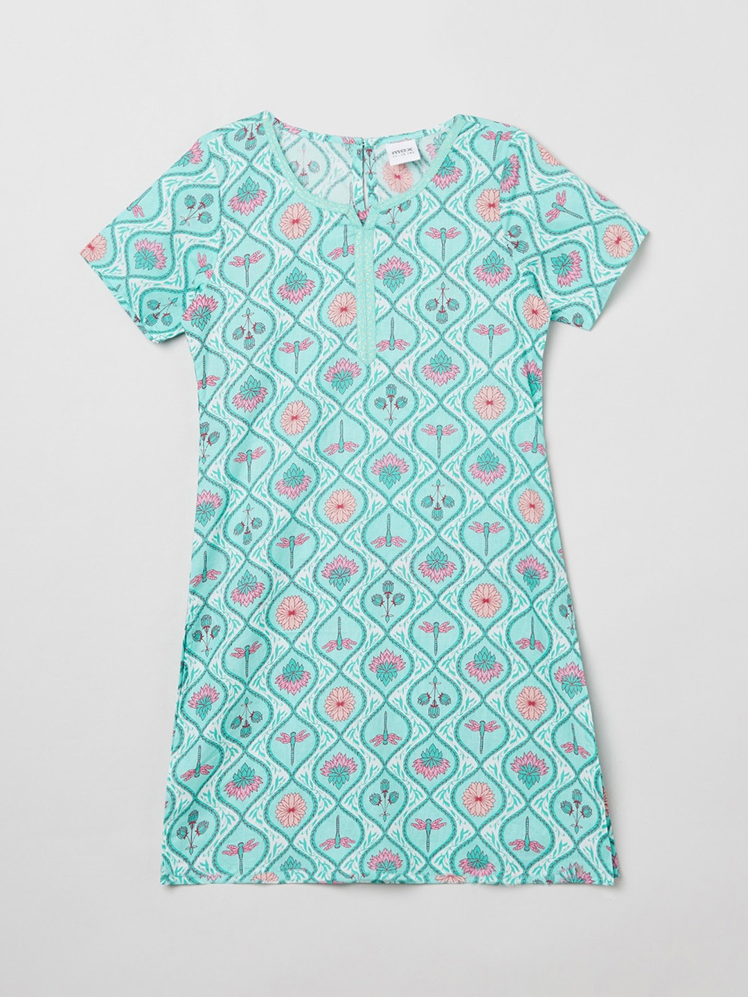 

max Girls Green Floral Printed Pure Cotton Kurta