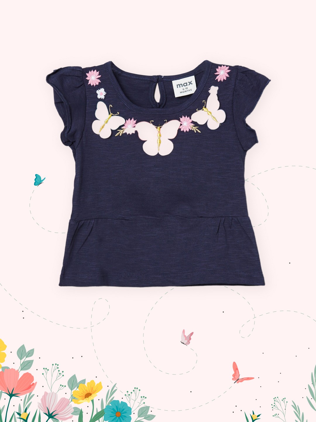 

max Girls Blue Embroidered Peplum Top