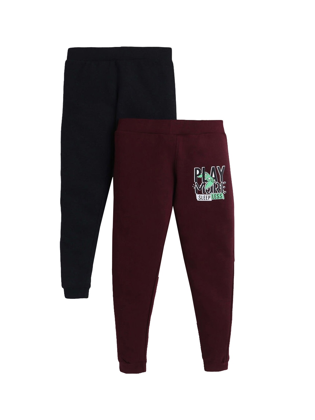 

Hopscotch Boys Pack Of 2 Charcoal & Maroon Solid Pure Cotton Joggers