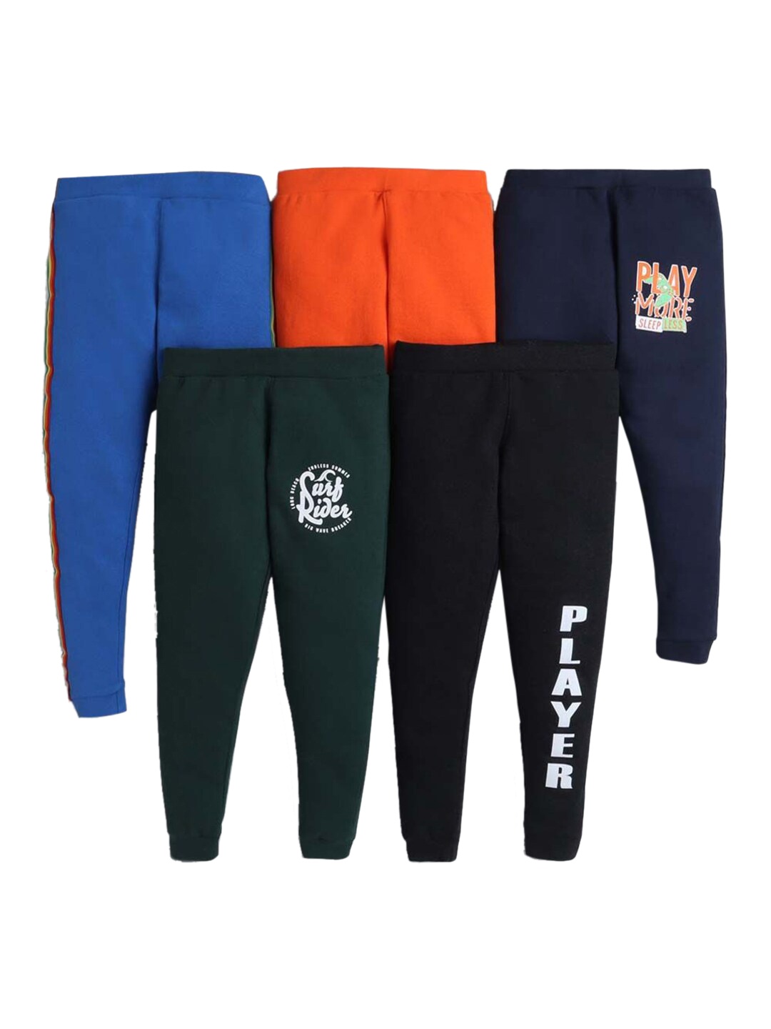 

Hopscotch Boys Pack Of 5 Green & Orange Solid Pure Cotton Joggers