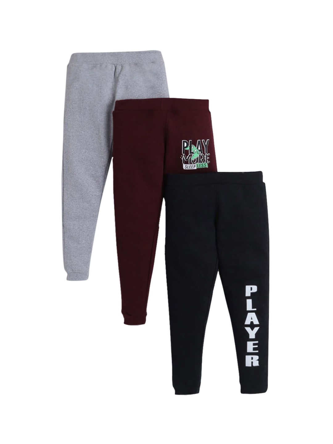 

Hopscotch Boys Pack Of 3 Grey & Navy Blue Printed Pure Cotton Joggers