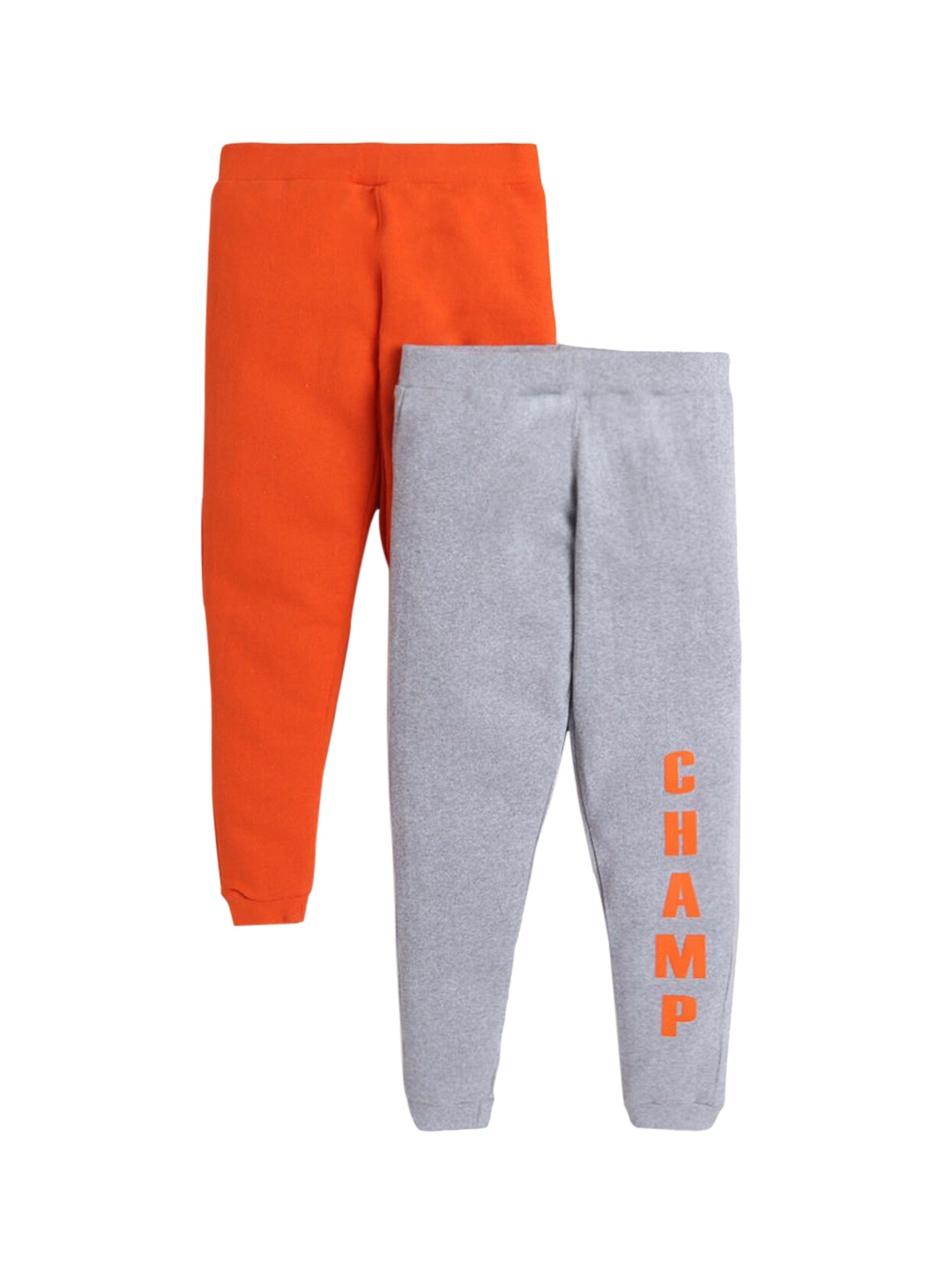 

Hopscotch Boys Pack Of 2 Orange & Grey Solid Pure Cotton Joggers