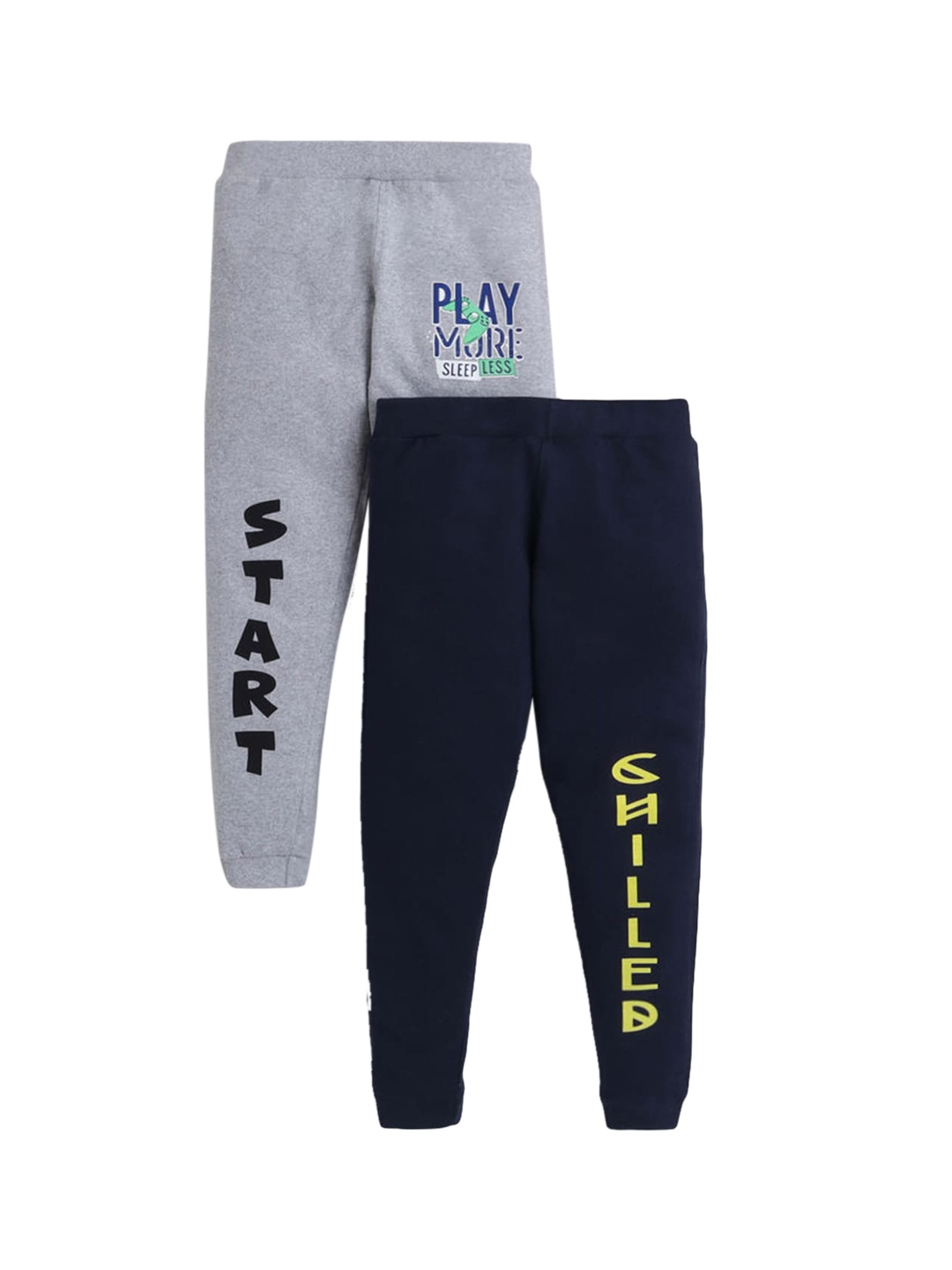 

Hopscotch Boys Pack Of 2 Grey & Black Printed Pure Cotton Joggers