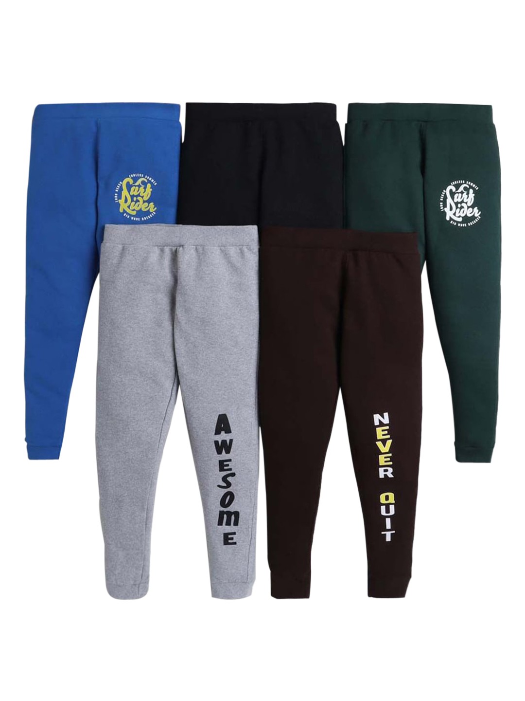 

Hopscotch Boys Pack Of 5 Typography Pure Cotton Joggers, Blue