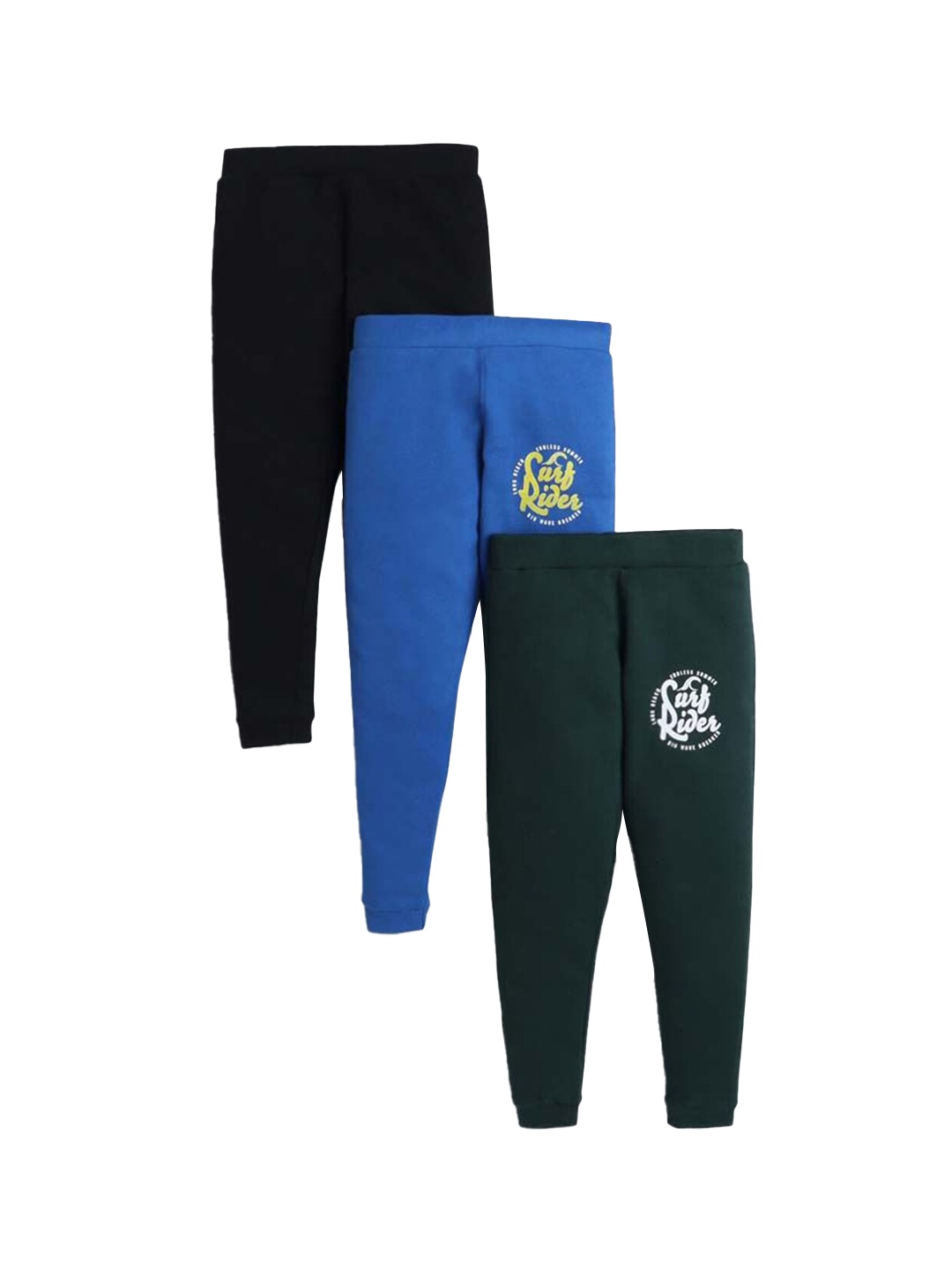 

Hopscotch Boys Pack Of 3 Green & Blue Solid Pure Cotton Joggers