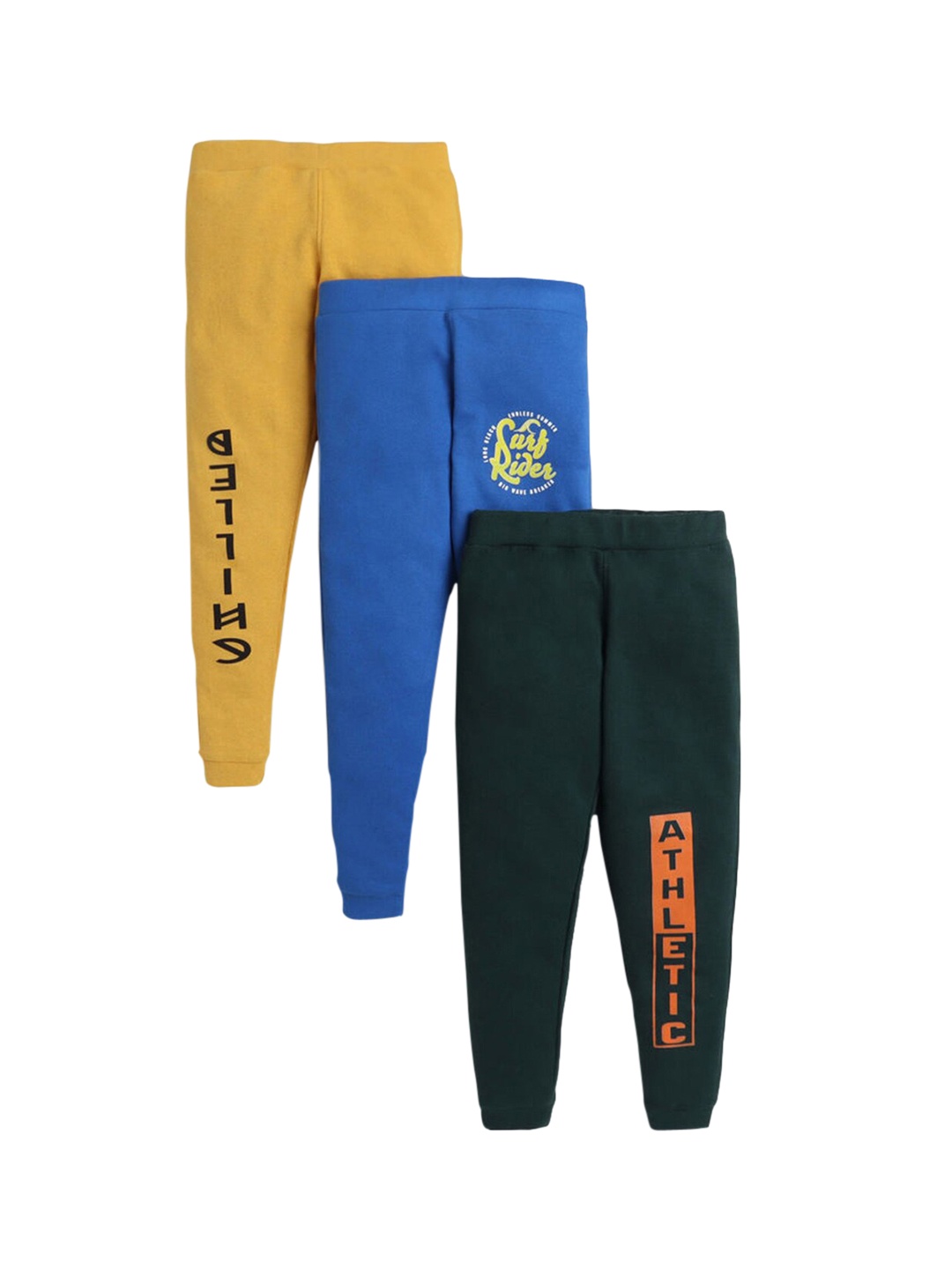 

Hopscotch Boys Pack Of 3 Blue & Green Solid Pure Cotton Joggers