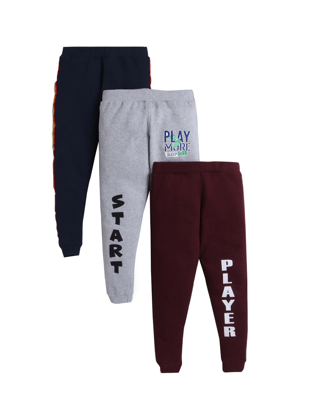 

Hopscotch Boys Pack Of 3 Grey & Brown Solid Pure Cotton Joggers
