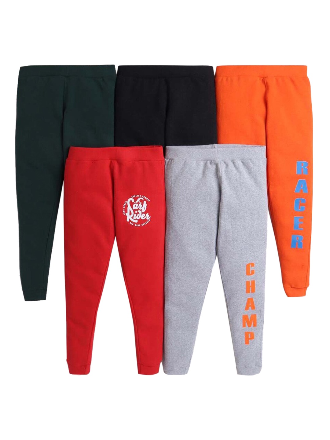 

Hopscotch Boys Pack of 5 Typography Printed Pure Cotton Joggers, Red