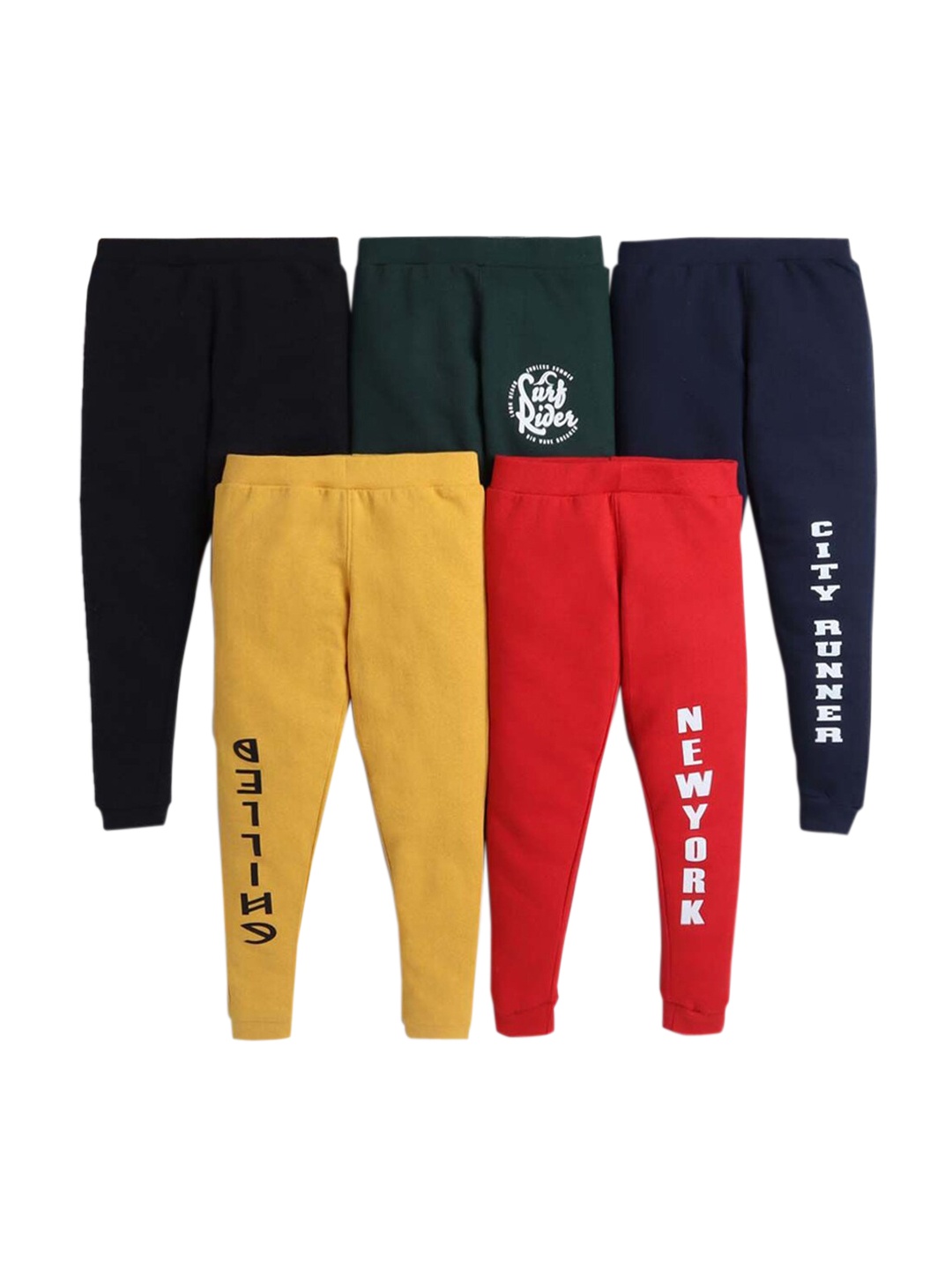 

Hopscotch Boys Pack Of 5 Red & Yellow Solid Regular Pure Cotton Joggers