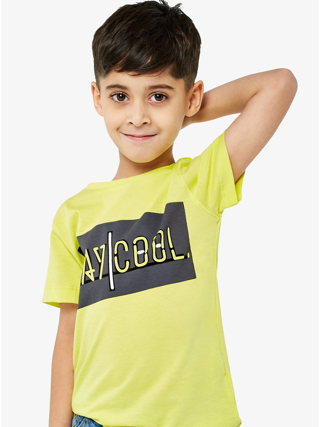 

mothercare Boys Yellow & Black Printed Pure Cotton T-shirt