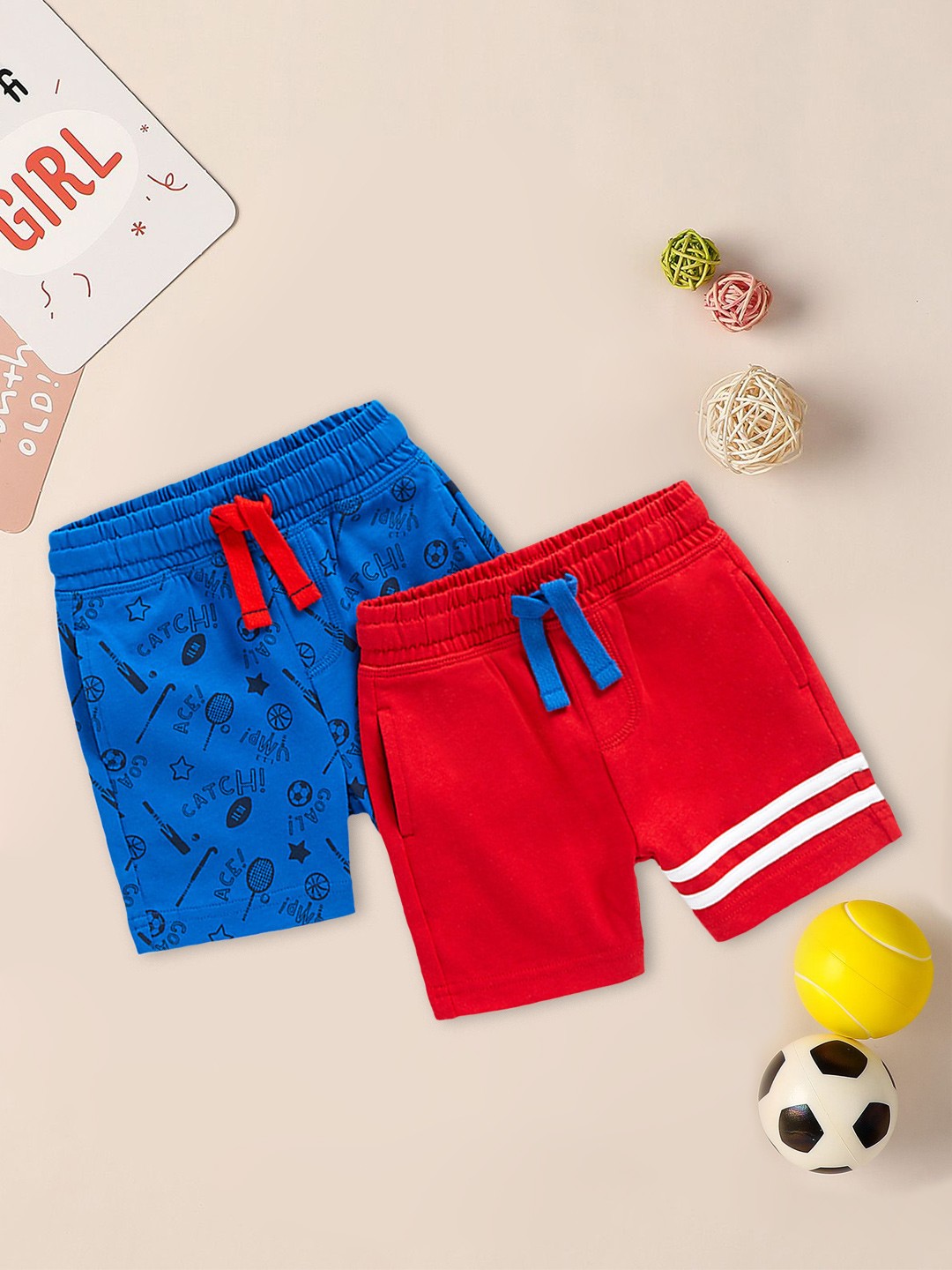 

mothercare Infant Boys Pack of 2 Pure Cotton Regular Shorts, Red