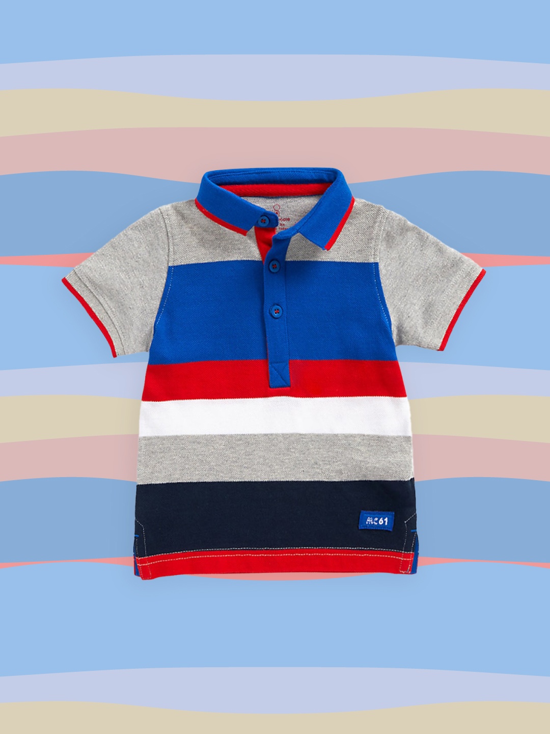 

mothercare Infant Boys Grey & Blue Colourblocked Pure Cotton T-shirt