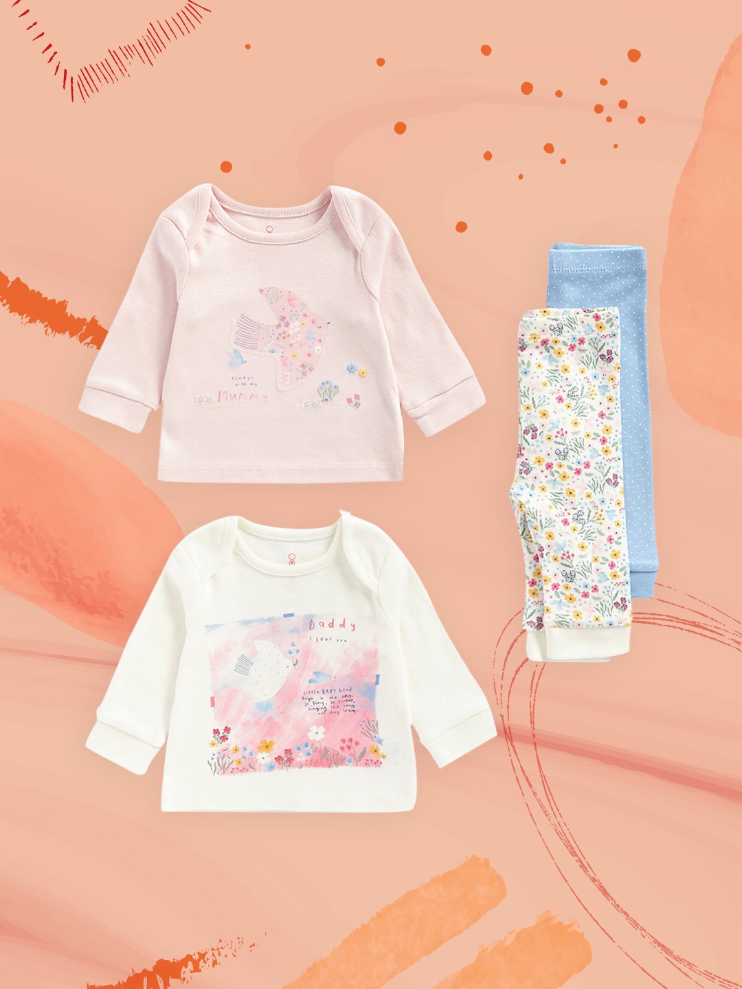 

mothercare Infant Girls 2-Pcs T-shirt With Pyjama Sets, Pink