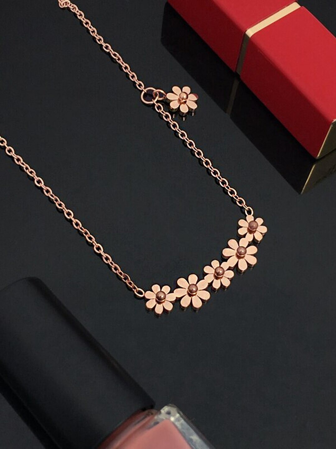 

Yellow Chimes Rose Gold-Plated Flower Charm Stainless Steel Pendant With Chain