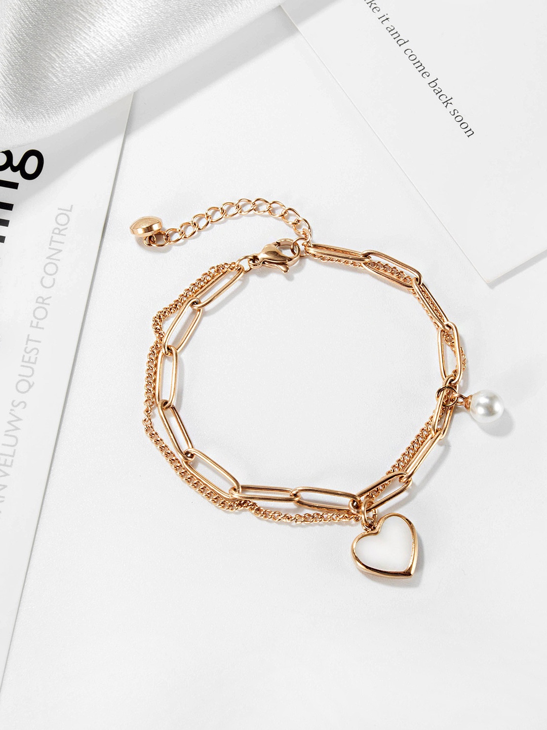 

Yellow Chimes Women Rose Gold-Plated Link Heart Charm Bracelet