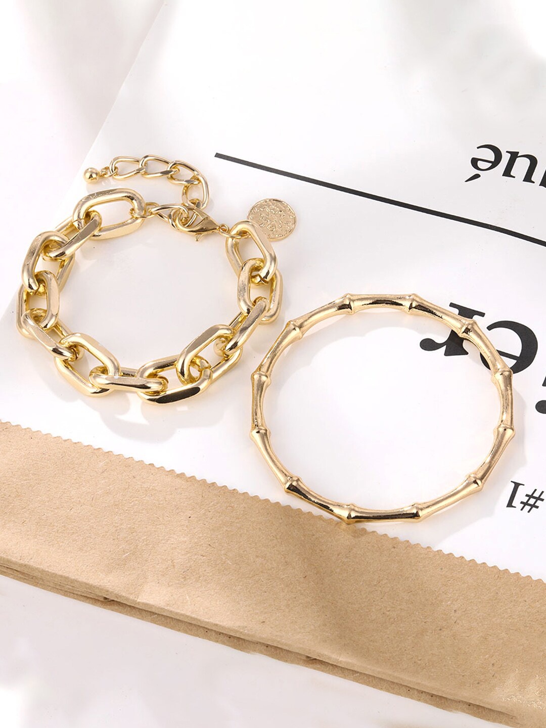

Yellow Chimes Women Set of 2 Gold-Toned Gold-Plated Link Bracelet