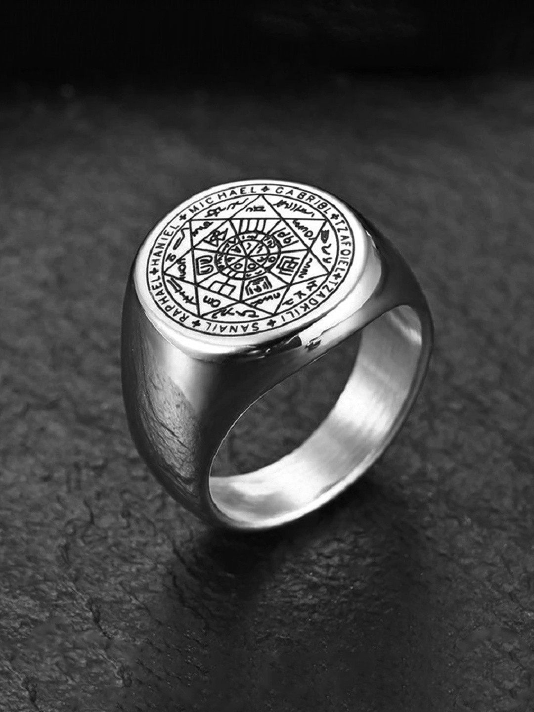 

Yellow Chimes Men Rhodium-Plated Stainless Steel Finger Ring, Silver