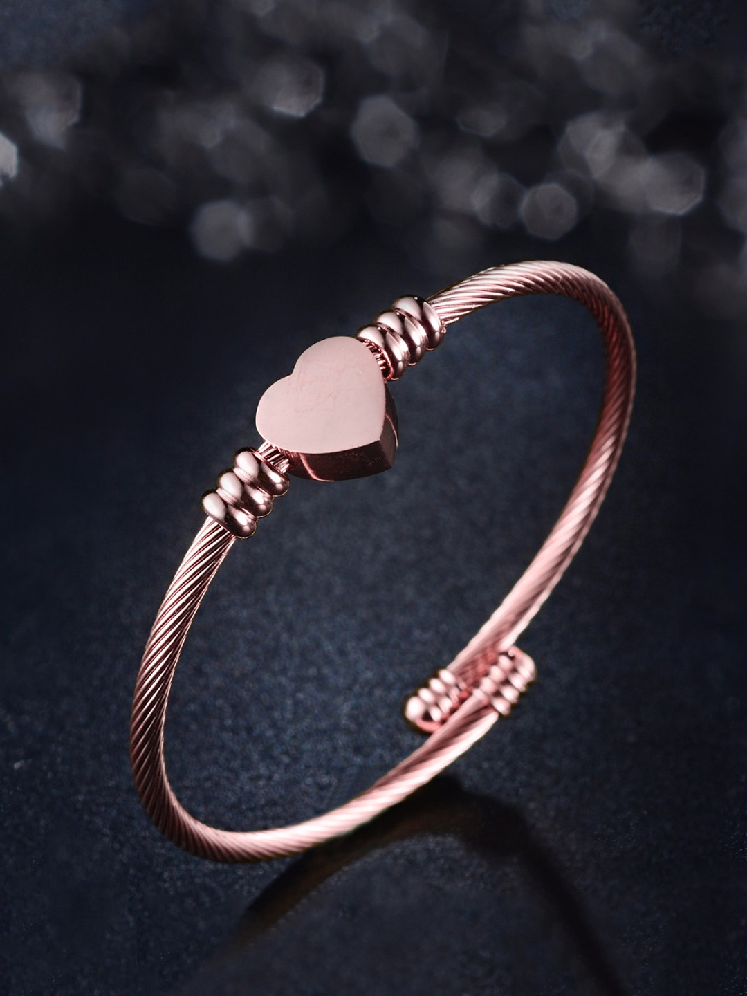

Yellow Chimes Stainless Steel Rose Gold Plated Heart Designed Cuff Bracelet