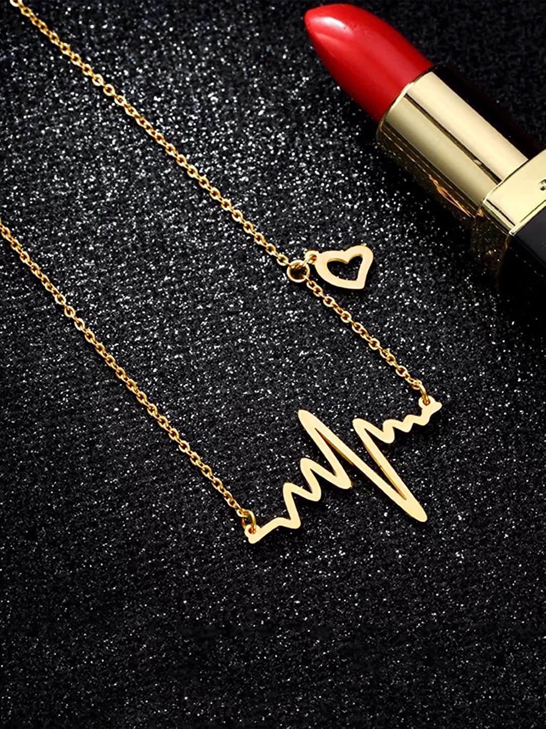 

Yellow Chimes Gold-Plated Stainless Steel Heartbeat Pendant With Chain, Rose gold