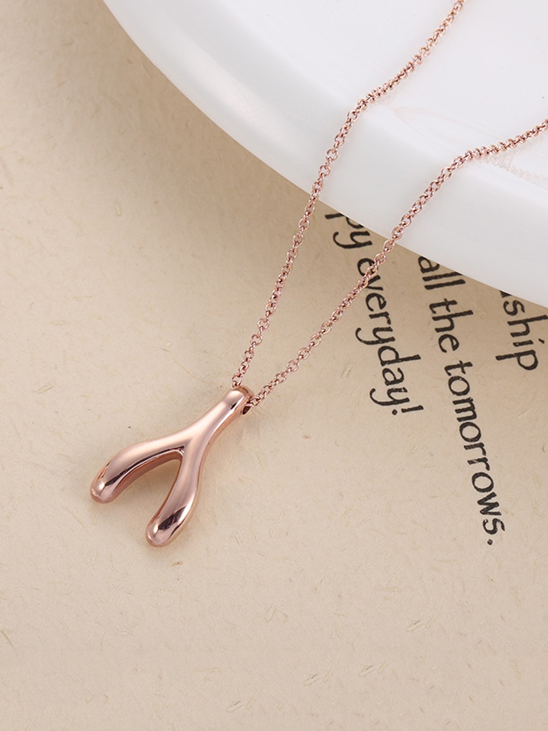 

Yellow Chimes Rose Gold-Plated Good Luck Wishbone Pendant With Chain