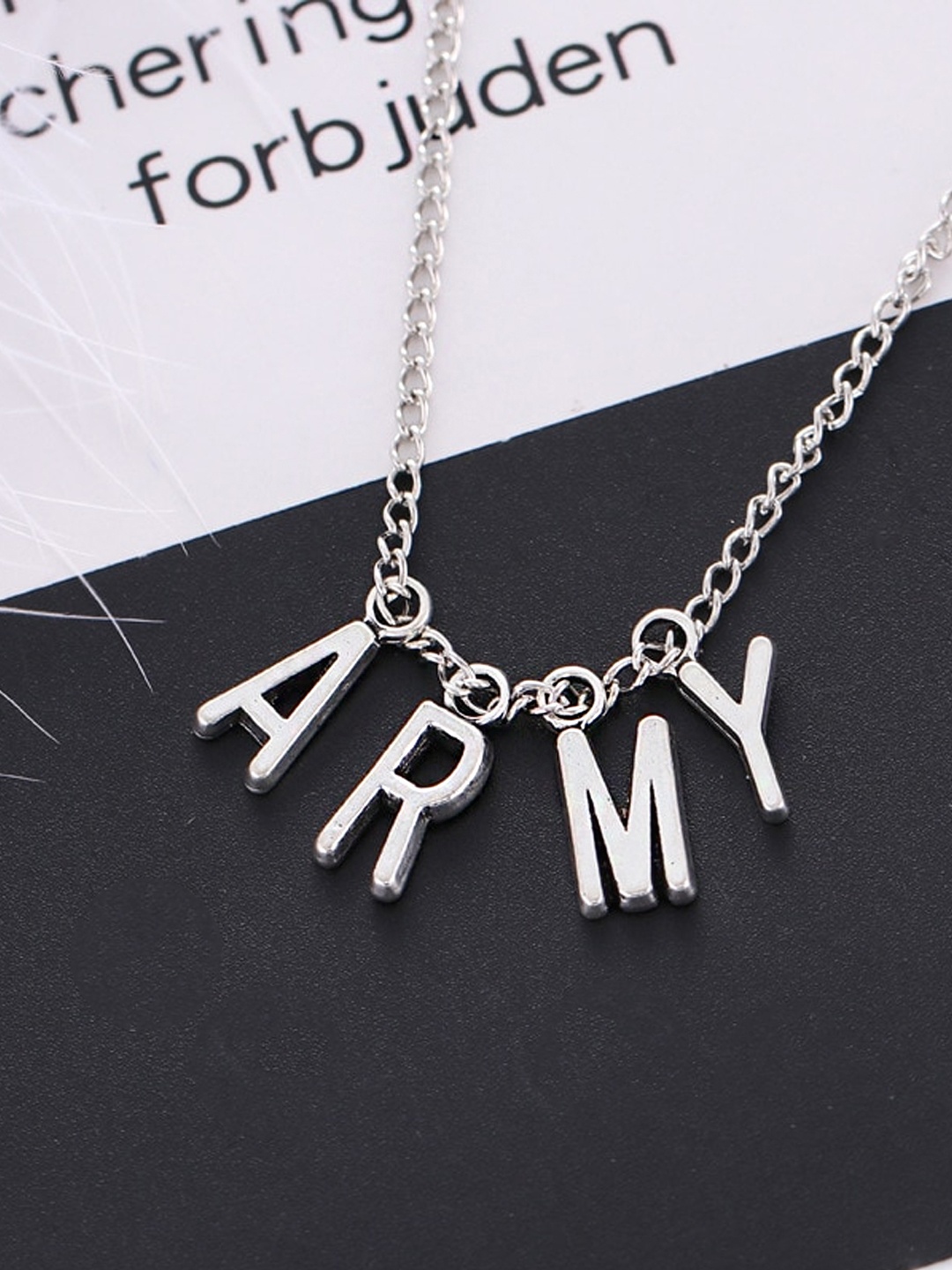 

Yellow Chimes Unisex Silver Chain Necklace Stainless Steel ARMY Pendant