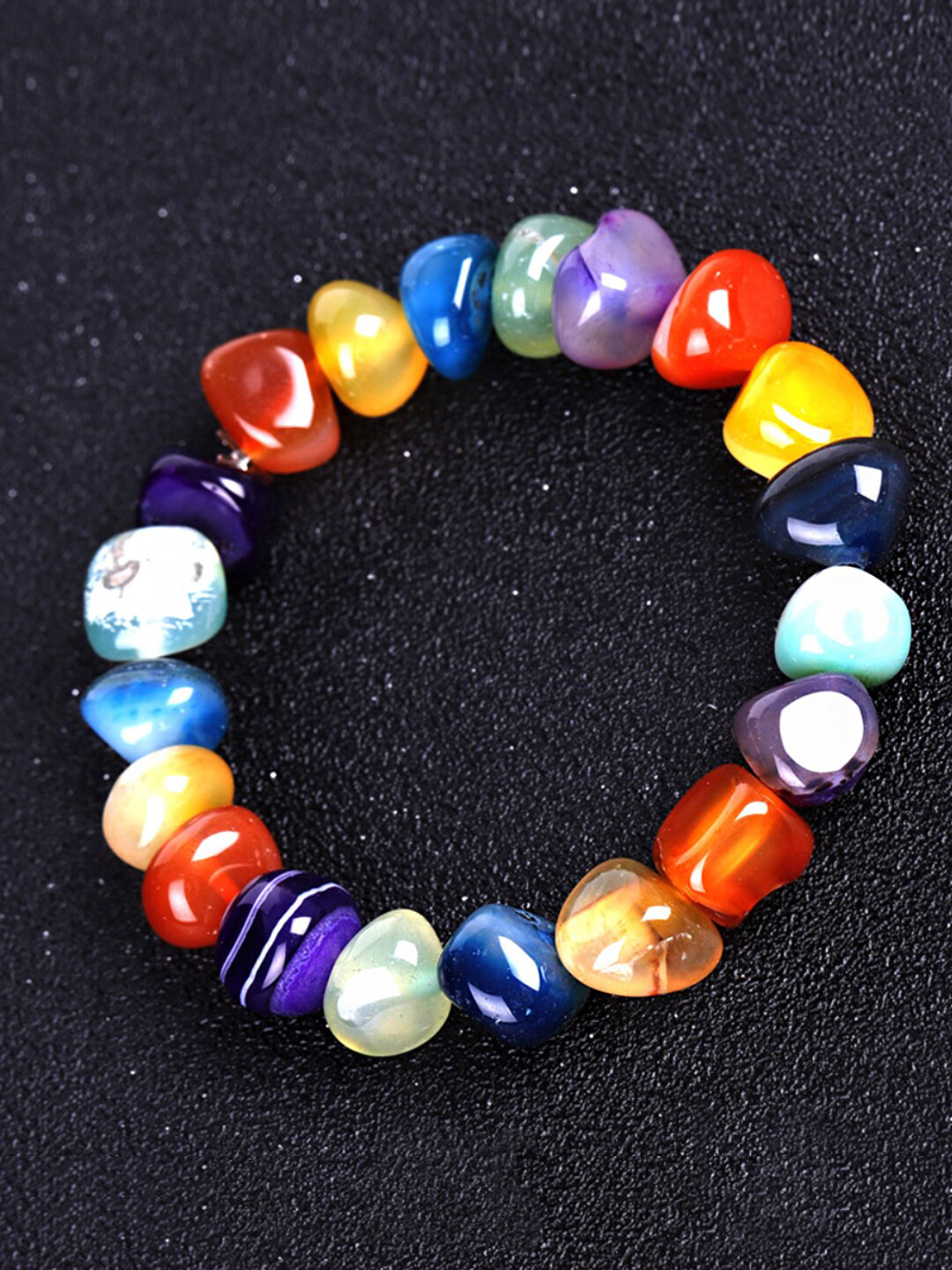 

Yellow Chimes Unisex Red & Blue Stone Healing Stretchable Bracelet