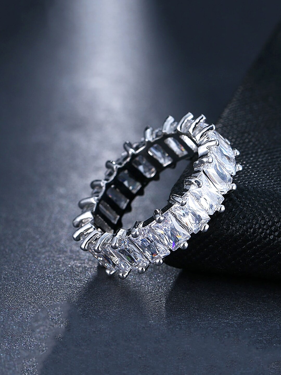 

Yellow Chimes Women Rhodium-Plated Silver-Toned Crystal Studded Eternity Band Finger Rings