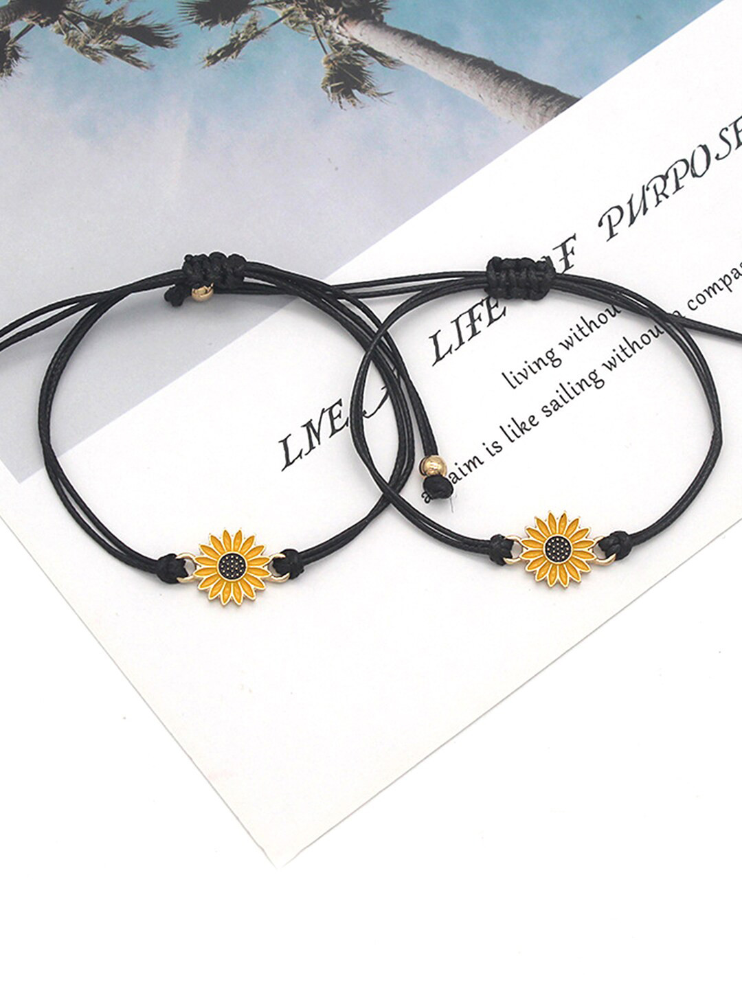 

Yellow Chimes Unisex 2 Black & Gold-Toned Brass Rhodium-Plated Wraparound Bracelet