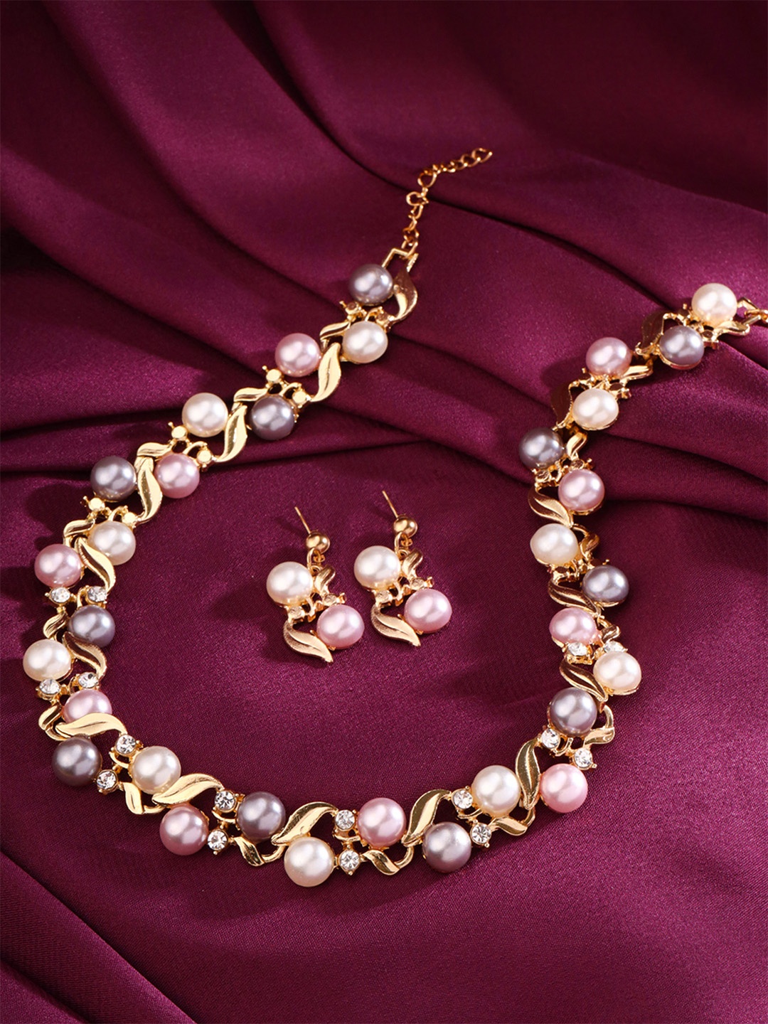 

Yellow Chimes Multicolor Pearl Gold-Plated White Crystal-Beaded Jewellery Set