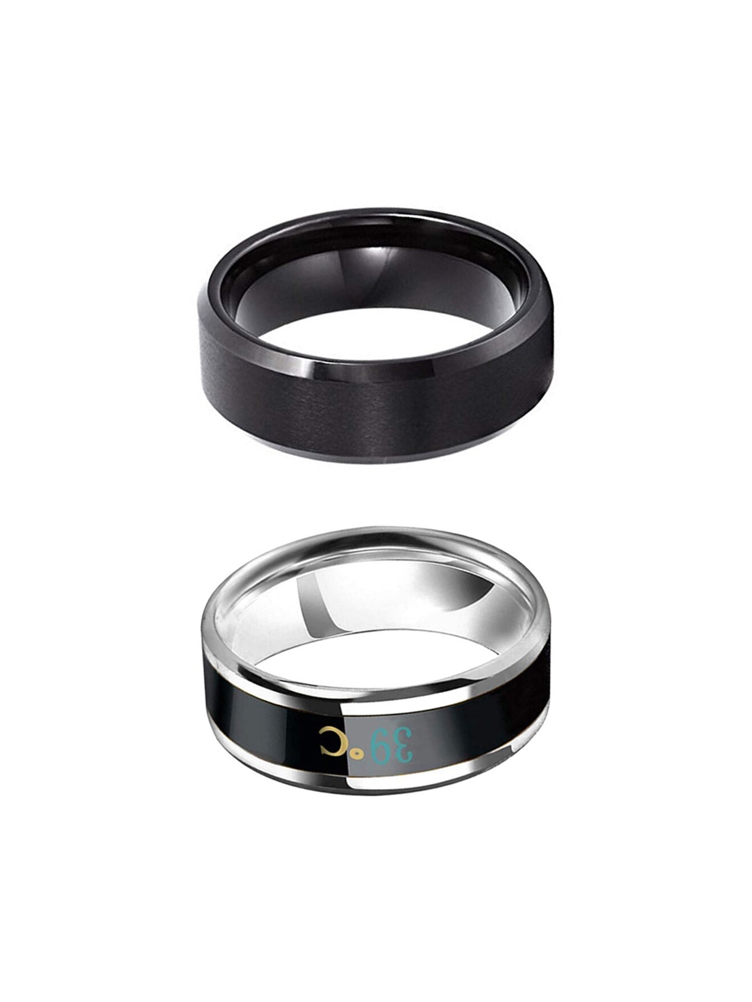 

Yellow Chimes Men Set Of 2 Black Rhodium-Plated Stainless Steel Finger Ring