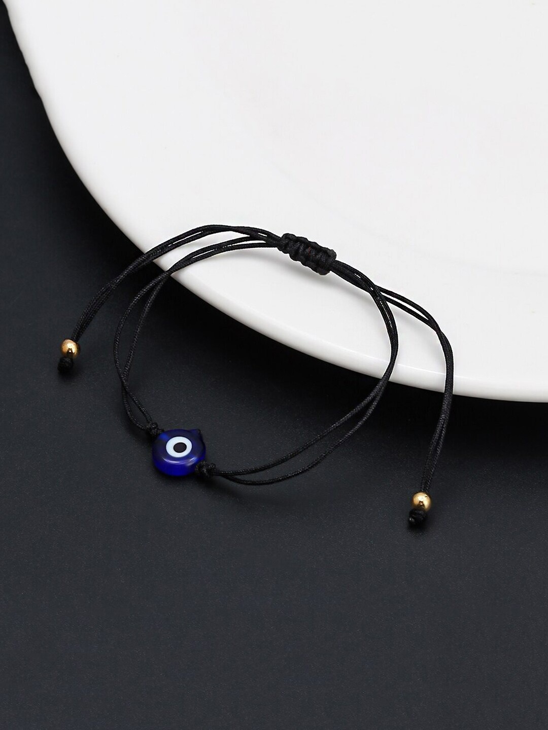 

Yellow Chimes Unisex Black & Blue Nylon Cord Adjustable Evil Eye Wraparound Bracelet