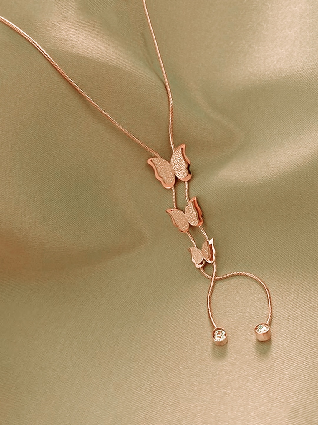 

Yellow Chimes Rose Gold-Plated Butterfluy Charm Shape Pendant With Chain