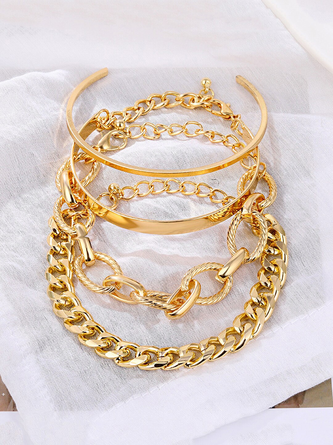 

Yellow Chimes Women Set of 4 Gold-Plated Link Bracelet