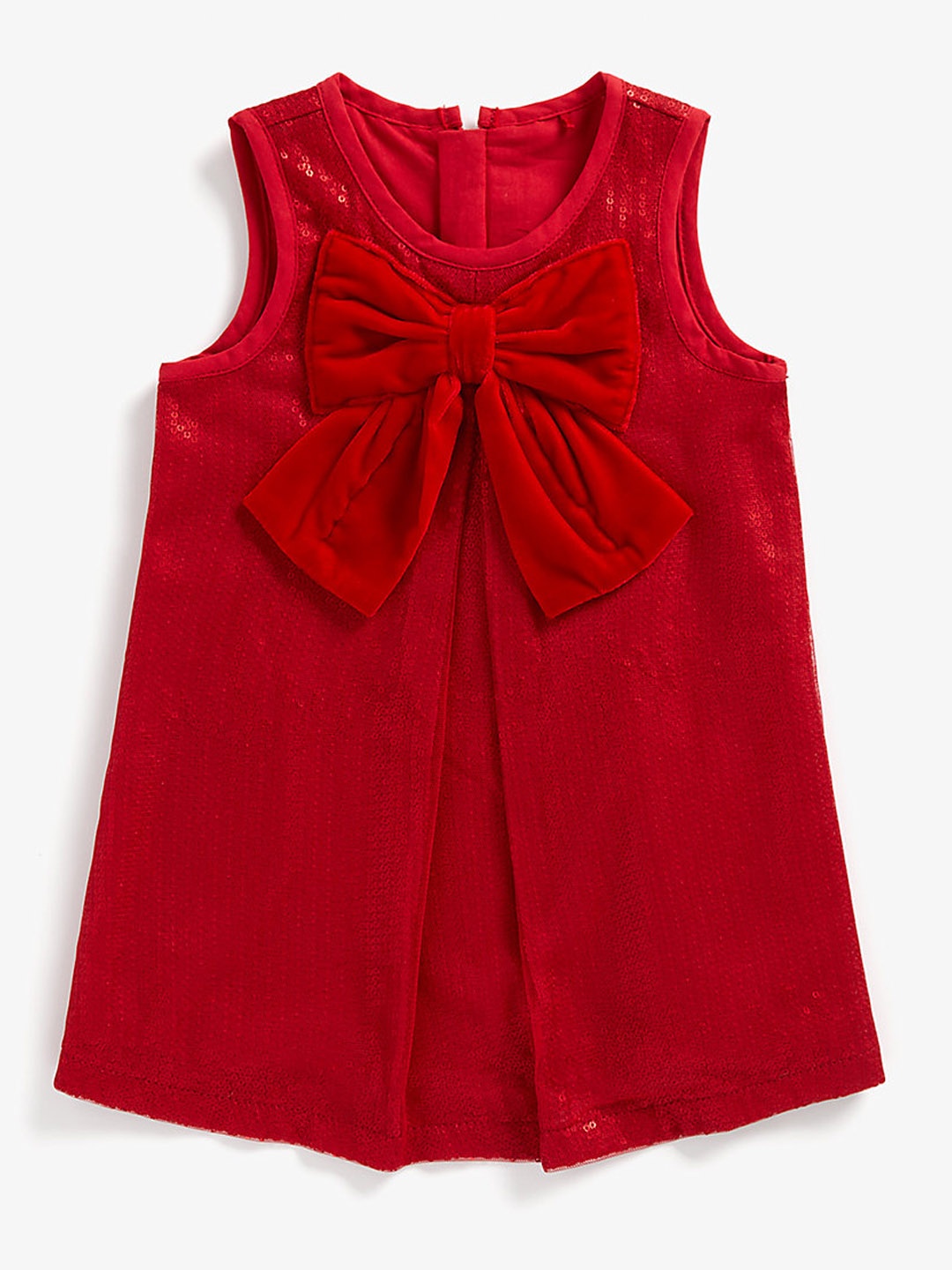 

mothercare Girls Sequins Embellished Pleated Bow Net A-Line Dress, Red